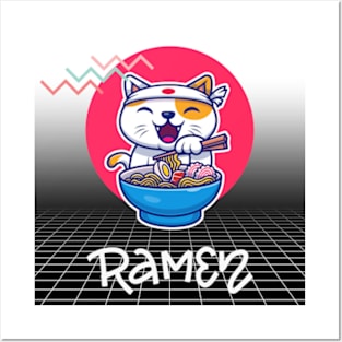 Outrun-Ramen 80s Cat Posters and Art